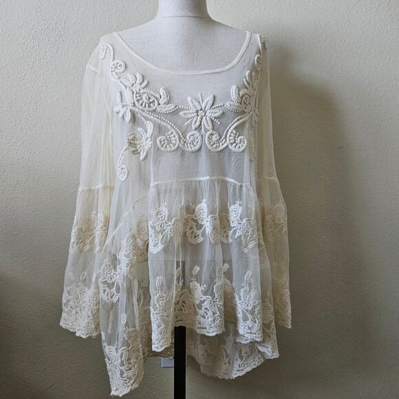 Sundance Tops - Heaven On Earth Lace Embroidered Ivory Boho Blouse by Sundance Medium